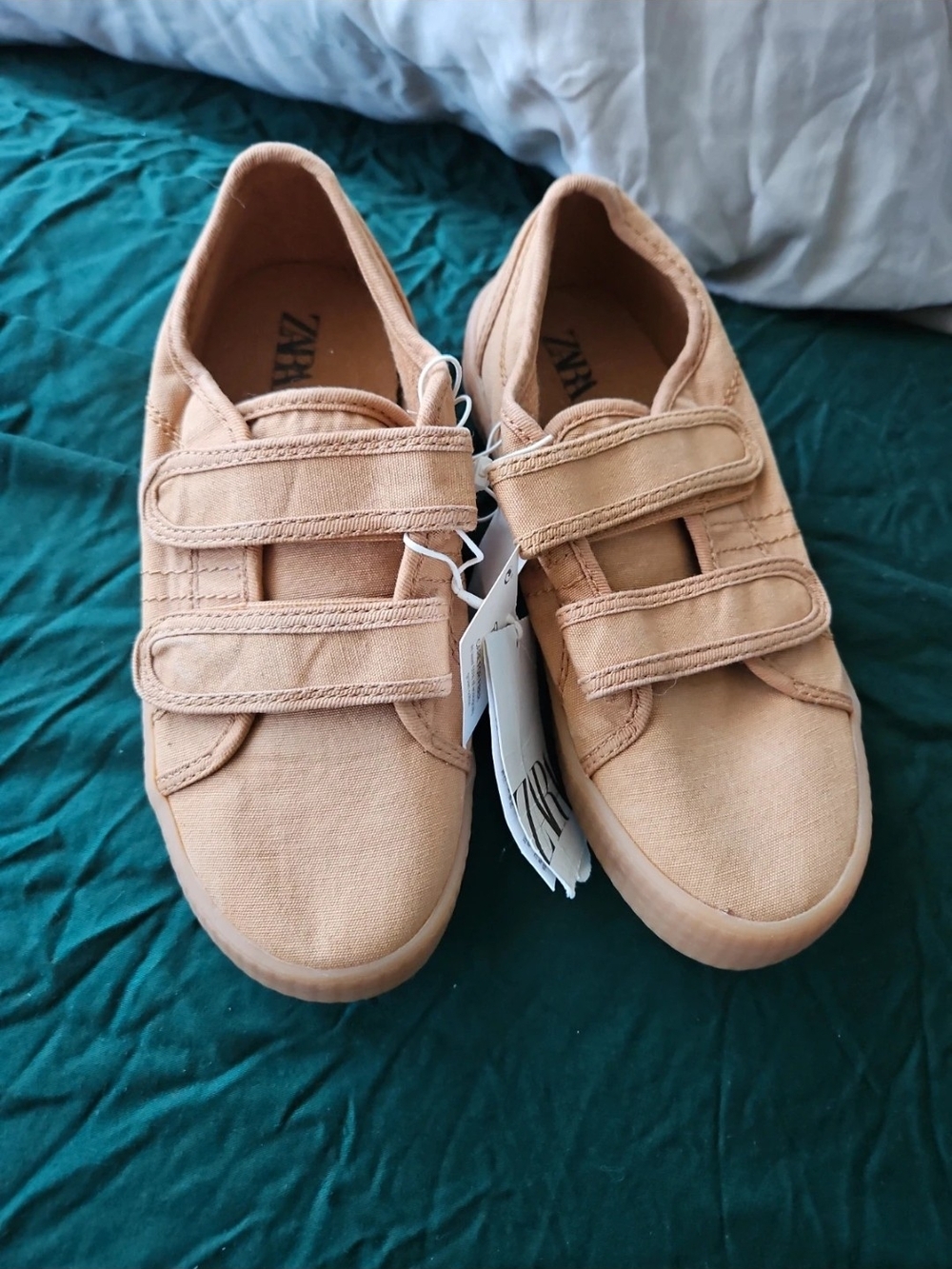 ZARA Kids Tan Canvas Double-Velcro Sneakers